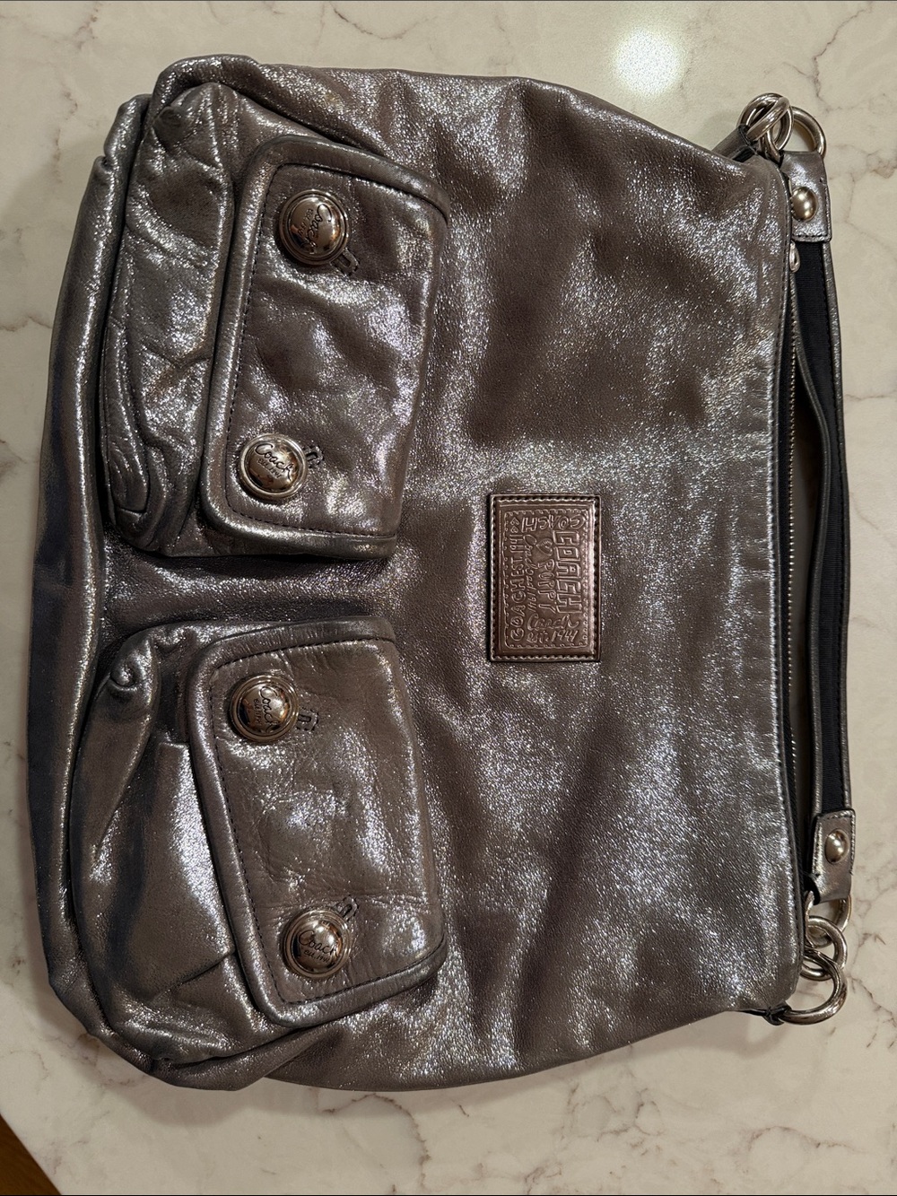 Coach Metallic Pewter Shoulder Bag